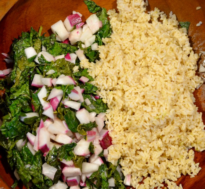 combined greens and rice